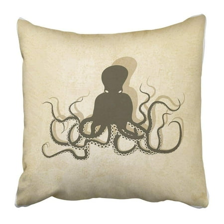 Aquariums Old BPBOP Graphic Octopus on Old Retro Silhouette Animal Aquarium Aquatic Cartoon Character Pillowcase 20x20 inch ()