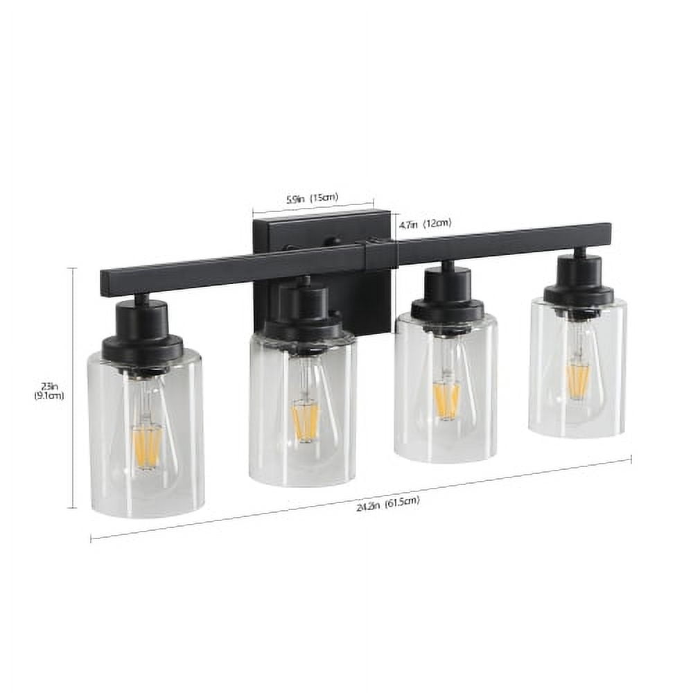 Hi-LIGHTS,4-Lights Rustic Bathroom Light Fixture(Bulbs Not Included),Bathroom Sconce,Farmhouse Vanity Lights Fixture for Bathroom,Dressing room,Living Room,Bedroom(Black)