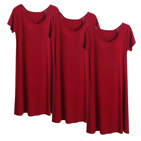 Timegard Sleep Dress for Women 3pc Pajamas Scoop Neck Short Sleeve Loose Comfy Mid Long Home Dress