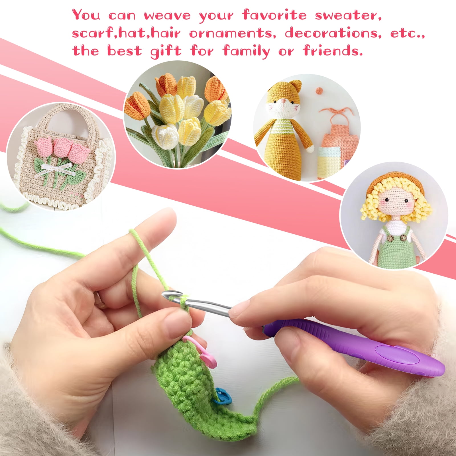 Crochet Hook with 22 Different Size, for Stitch & Row Counter, Light Up Interchangeable Crochet Needle, Ergonomic Crochet Hooks with 2 Levels Led