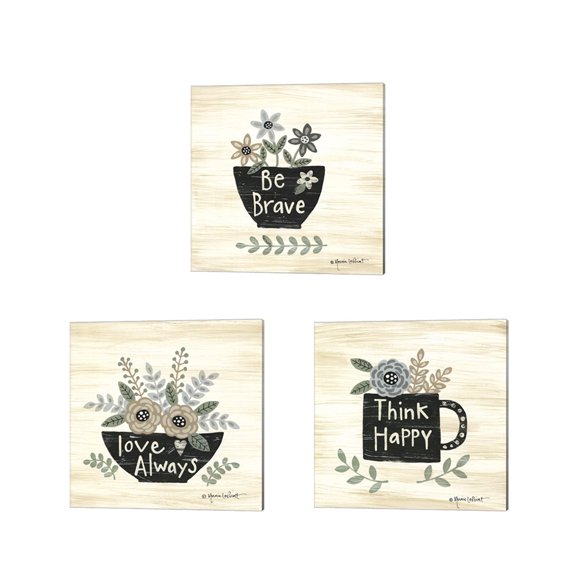 Great Art Now Be Brave, Love Always & Think Happy by Annie Lapoint 3 Piece Canvas Art Set Each 14W x 14H