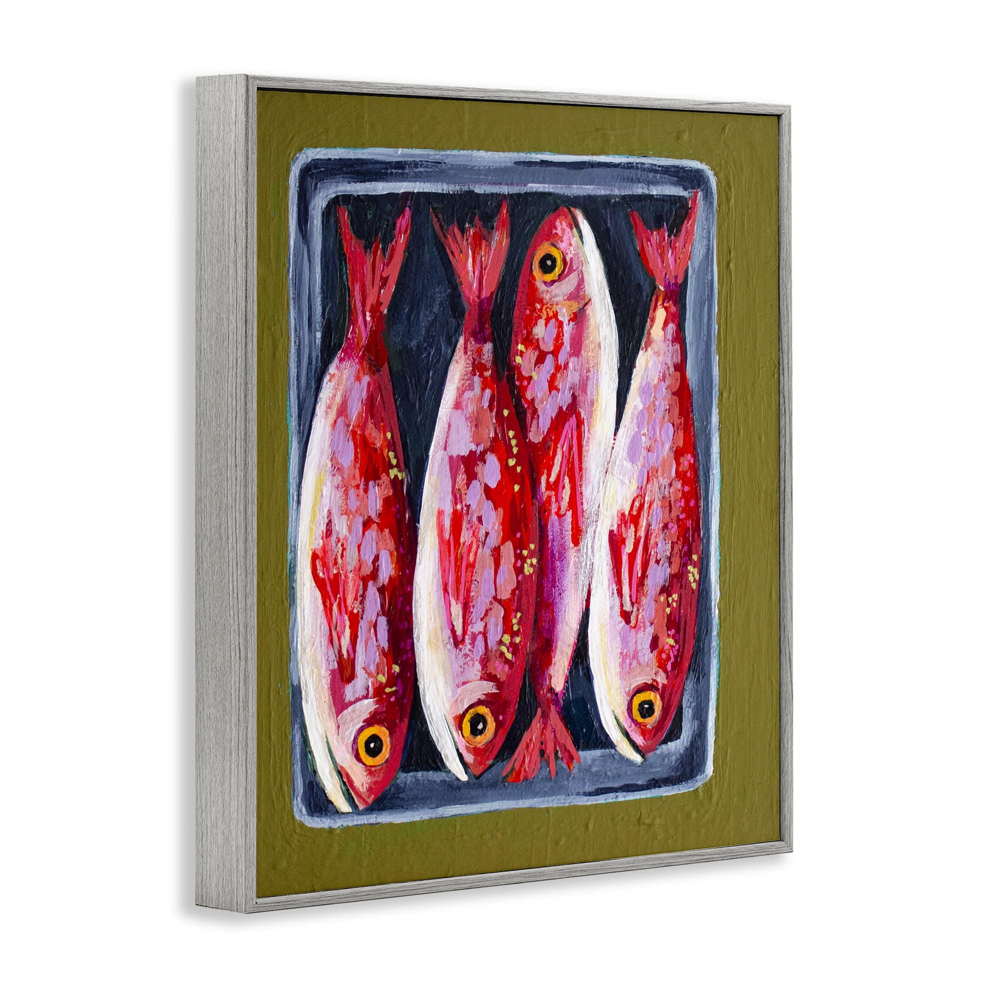 Stupell Industries Red Fish on a Platter Gray Framed Giclee Art, design by Rachel Nerney