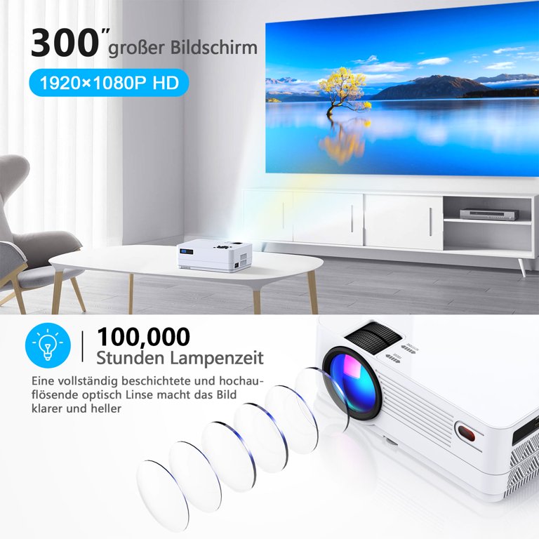 Proyector WiFi Bluetooth 5.0, proyector de vídeo de cine en casa 1080P  compatible con HDMI USB AV