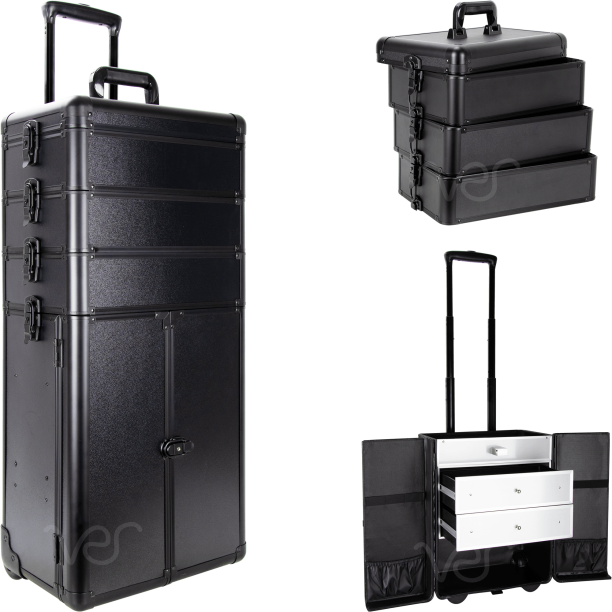 Rolling Train Makeup Case Organizer Cosmetics Storage Compartments