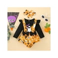 thumbnail image 3 of Seyurigaoka 3 Pcs Baby Girls Halloween Suit Set Cartoon Patterns Shirts Round Neck Long Sleeve Tops Suspender Shorts Headband for 0-18M Toddler Kids, 3 of 9