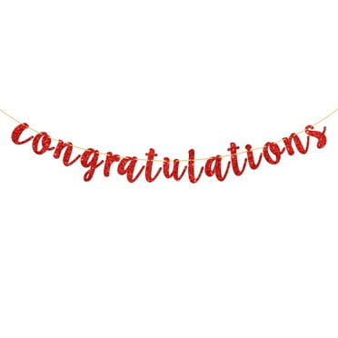 Congratulations Banner for Happy Wedding, Anniversary, Graduation, Retirement Party Decorations Supplies,Red Glitter