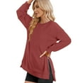 thumbnail image 7 of DeHolifer Women's Tops Long Sleeve Solid Round Neck Vent Split Zipper Pullover Tops Loose Casual Fall Blouse Wine L, 7 of 7