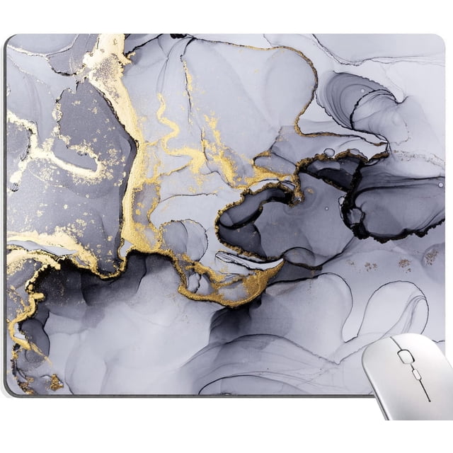 Cute Personalized Marble Mouse Pad Square Washable Cloth for Gaming Office Home, NonSlip Rubber Base, Black Grey Gold Marble Design, Adds Elegance to Any Desk