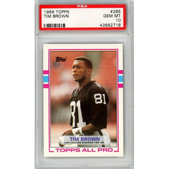 Graded 1989 Topps Tim Brown #265 Rookie RC Football Card PSA 10 Gem Mint