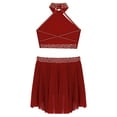 thumbnail image 4 of Lejafay Kids Girls 2 Piece Lyrical Latin Jazz Dance Outfit Sparkly Rhinestone Crop Top with Skirt Burgundy 14, 4 of 5