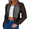 thumbnail image 2 of Women's Crop Mesh Sheer Bomber Jackets Lightweight Long Sleeve Zip Up Jacket Outwear, 2 of 5
