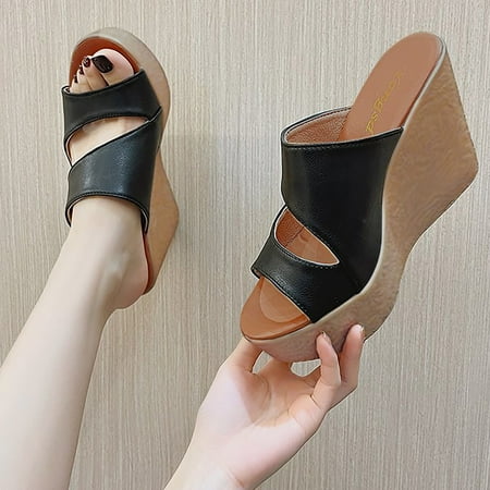 

Ladies Summer Fashion Platform Solid Color Casual Slope Slippers