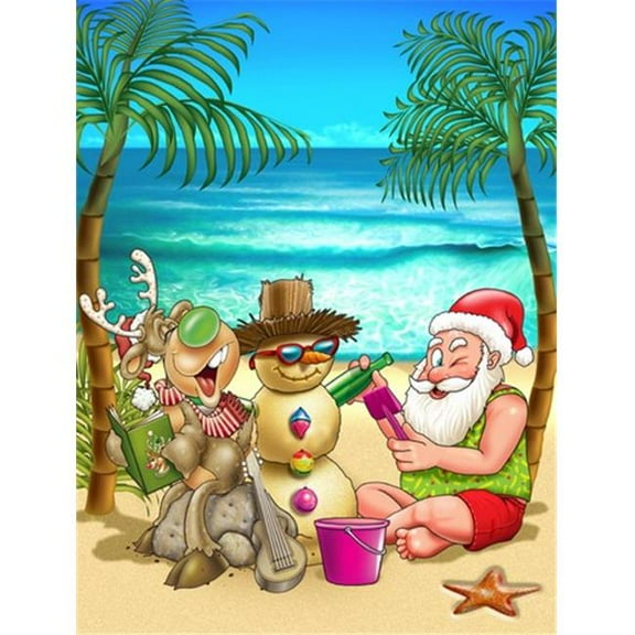 Beach Christmas Santa Claus & Sandman Flag Canvas House Size