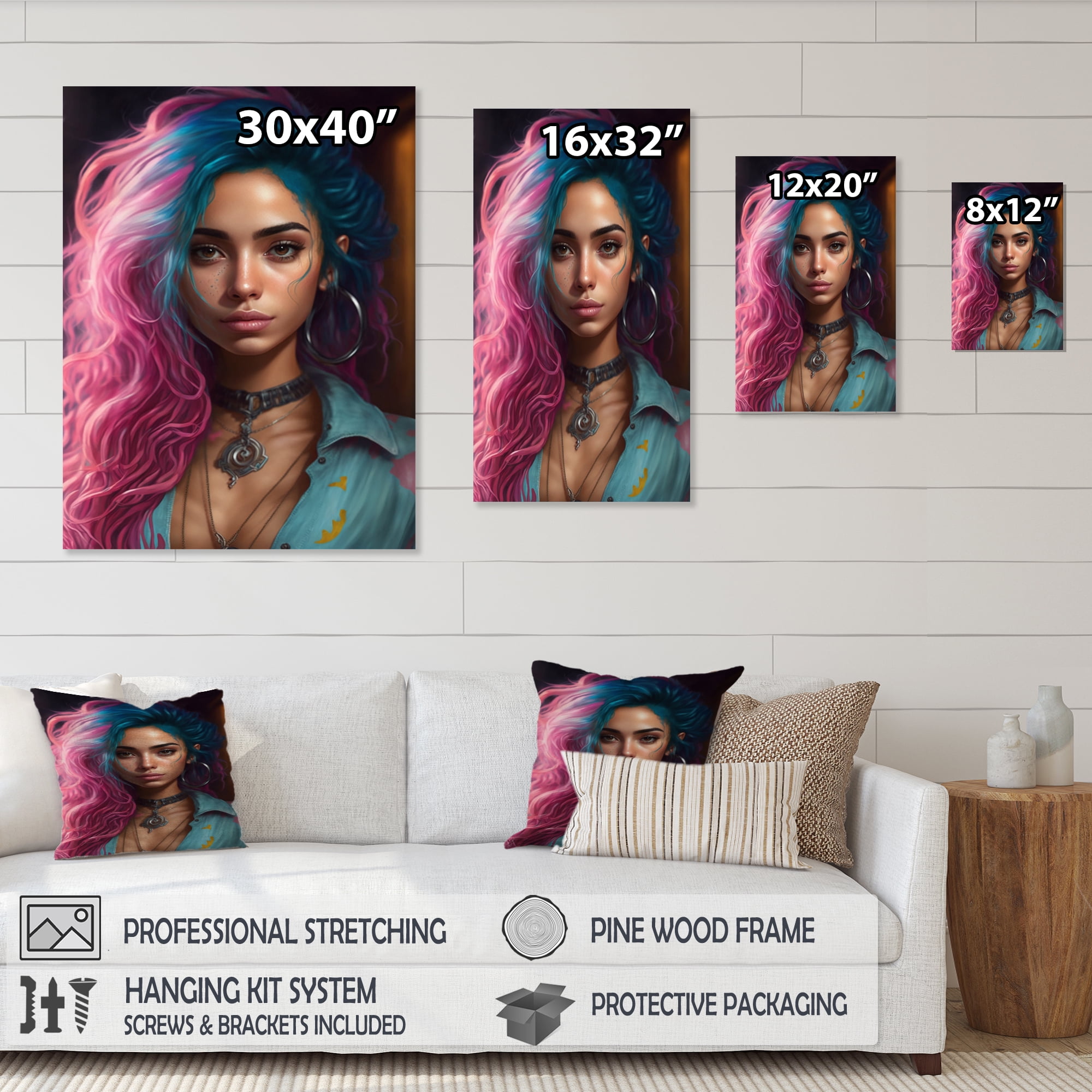 Designart Fashion Indian Woman In Pink And Blue III Canvas Wall Art