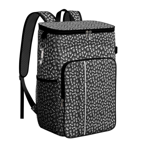 Travel Cooler Bag - Black Dog Paw Footprint Bone Camping Beer Cooler Backpack with Bottle Opener- Waterproof Insulated Picnic Backpacks - Cooler Bag for Beach