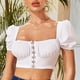 thumbnail image 2 of Slatcetga Camisa Corta de Manga Soplada para Mujer Blusa Corta de Cintura Alta Transpirable Linda de Moda para Diario al Aire Libre Blanco XL, 2 of 8