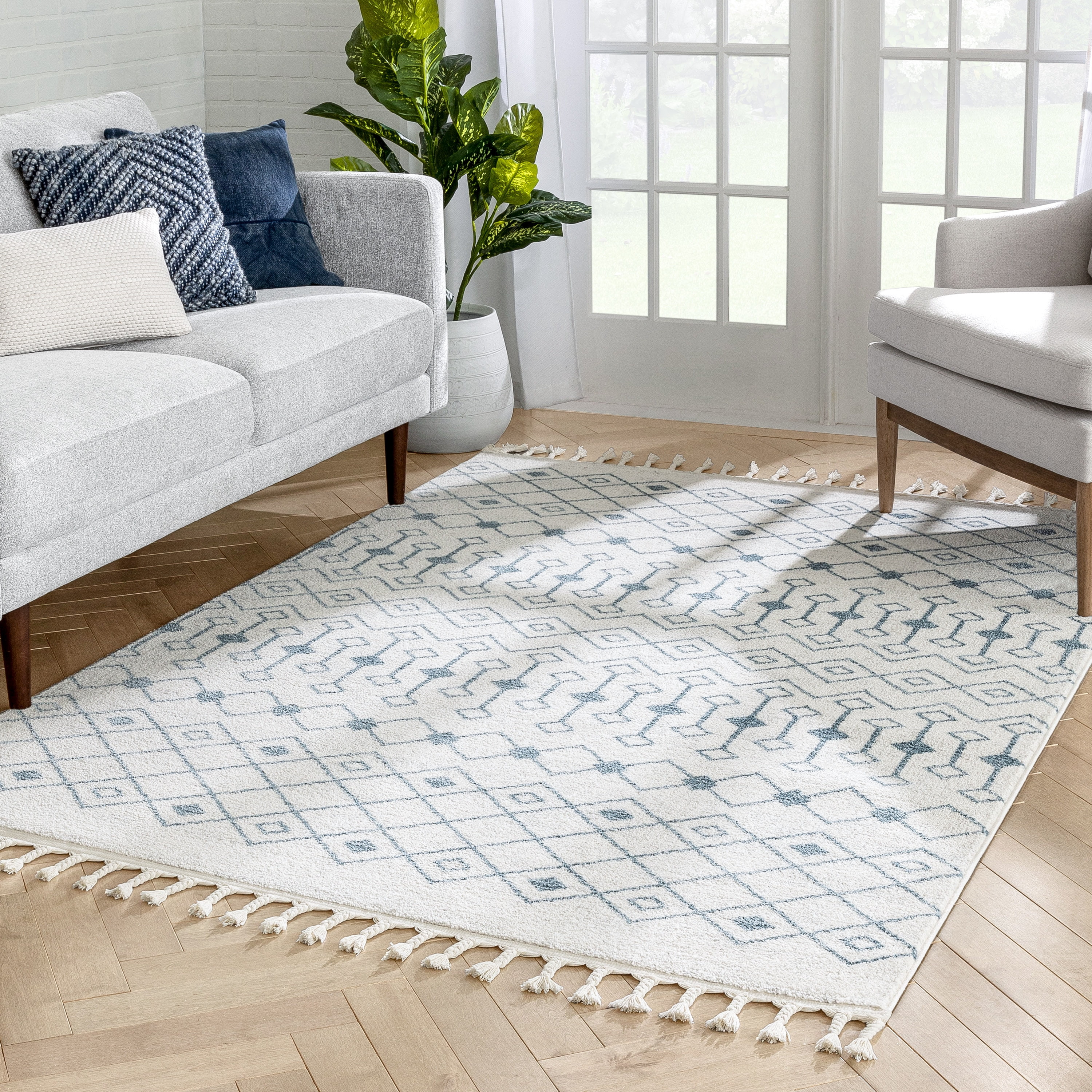 Well Woven Serenity Transistora Tribal Geometric Pattern Light Blue Ivory 5'3" x 7'3" Area Rug
