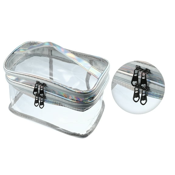 Vocoste 1 Pc Double Layer Makeup Bag Cosmetic Travel Bag Case Make Up Bag Clear Bags Silver Tone