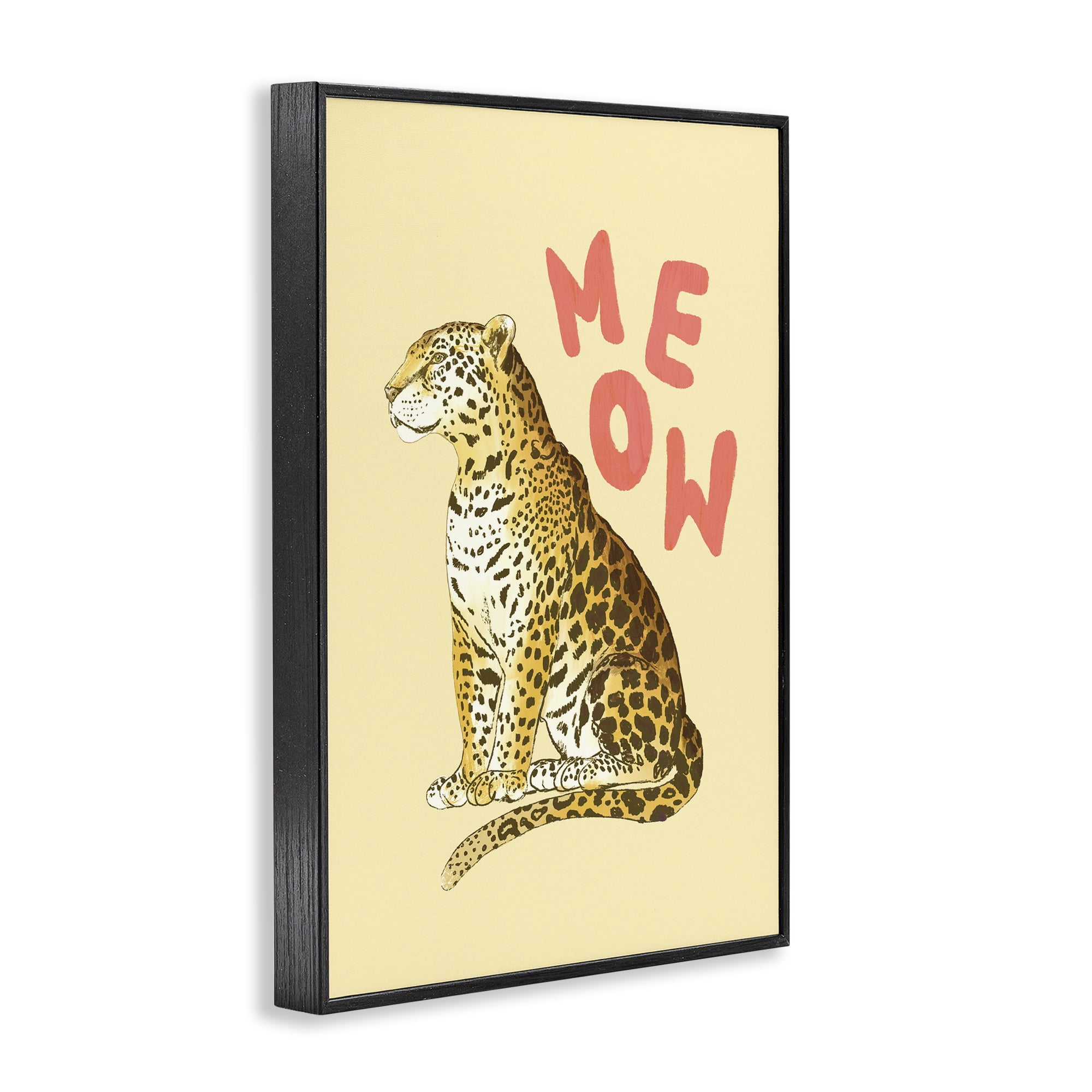 Stupell Industries Meow Leopard on Yellow Black Framed Giclee Art, design by Florentina Dolci