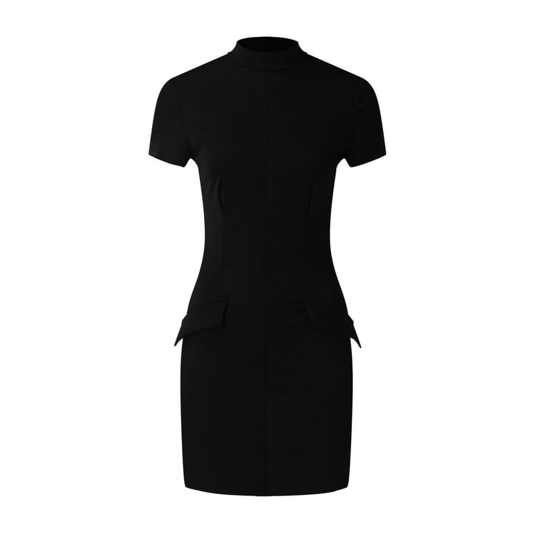 Riforla Women's Short Sleeve Turtle Neck Bodycon Mini Tank Short Party Dress  Elegant Dress for Women Black L - Walmart.com