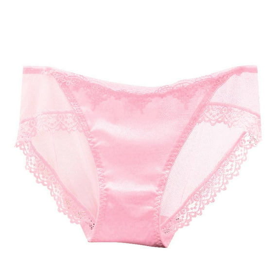 Panties for Women,Satin Fashion Seamless Mesh Lace Mid Low Waist Triangle Panties,Womens Underwear,Pink,M