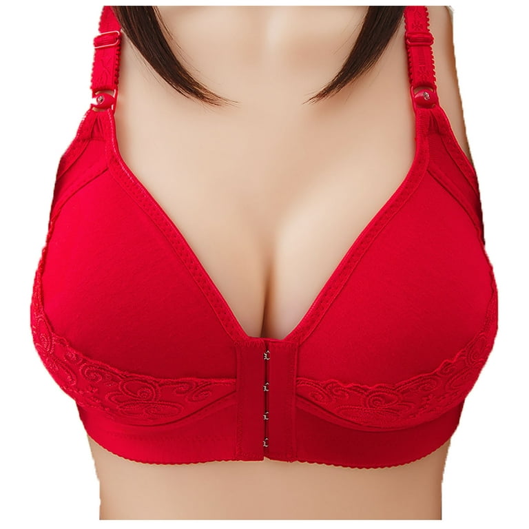 DORKASM Front Closure Bras Plus Size Seamless Padded Breathable Sport Bras  for Women High Support Red 42