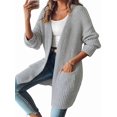 thumbnail image 3 of Open Front Women Casual Fall Sweater Long Sleeve with Pockets Sweater Cardigan Gray S, 3 of 9