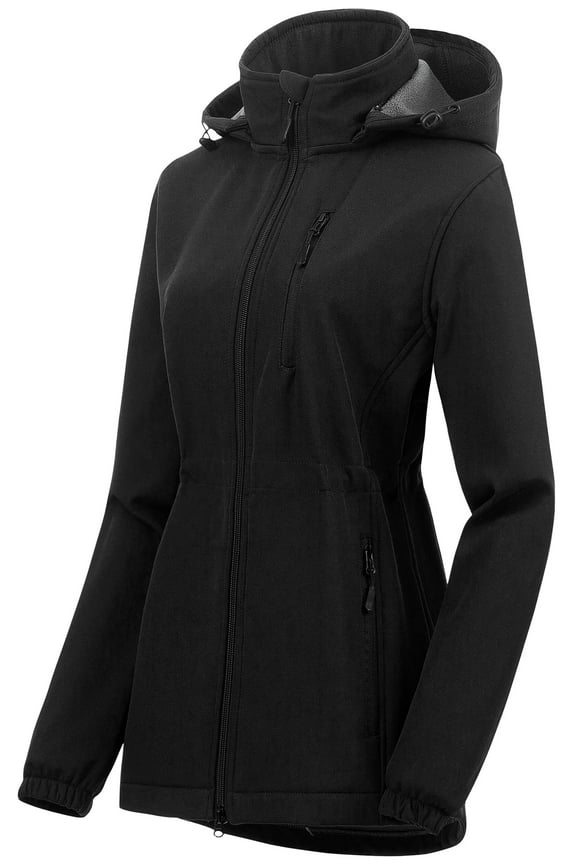 Women's Classic Windproof Fall Softshell Jacket Water Resistant Windbreaker Adventure Long Shell Black S