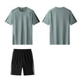 thumbnail image 2 of MOJOGO Two Piece Fitness Set for Men Casual Crewneck T-shirt Workout Shorts Set Running Jogging Gym Clothes Moisture Wicking Tracksuits Gray 5XL, 2 of 7