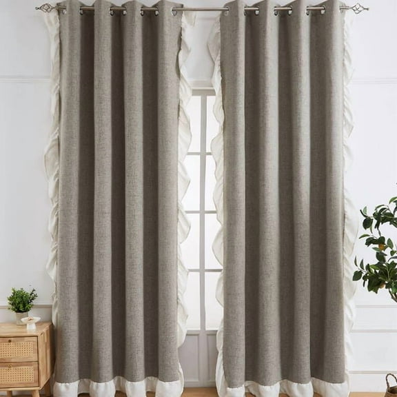 Namzi Linen Curtains 132*160CM- 2 slice light brown Blackout, Thermal Insulated Window Drapes for Bedroom Living Room, Blackout Curtains for Privacy & Light Control