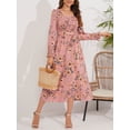 thumbnail image 3 of GXFC Women Wrap Midi Dress Vintage Long Sleeve Flower Print Flowy Dress, 3 of 8