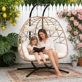 thumbnail image 2 of FKS LIFE Double Egg Chair with Stand Hammock Chair Cushion Outdoor Patio Wicker Loveseat Hanging Egg Chairs for 2 Persons, 2 of 8