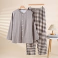 thumbnail image 2 of DHFJKG Mens Pajamas Set Lightweight Long Sleeve Crewneck Button Up Top Loose Fit Plaid Bottoms 2 Piece Sleepwear Soft Homewear, 2 of 3