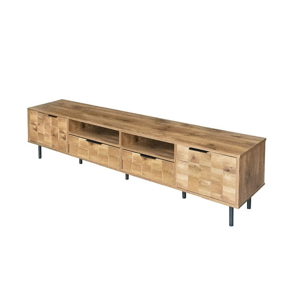 Mid Century Geometric Wood TV Stand with 2 Drawers - Media Console for 85" TVs, Entertainment Center with Storage, Living Room/Bedroom/Home Theatre Furniture Cabinet-Rustic Brown