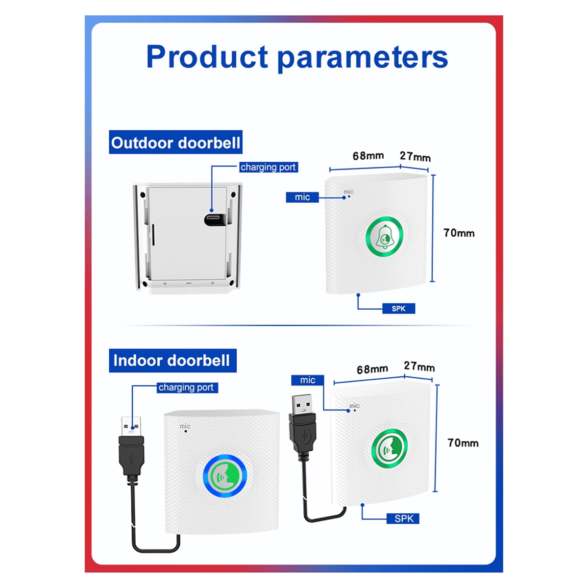 Wireless Long Distance Voice Intercom Full Duplex Door Phone Two Way Audio Doorbell Welcome Chime Elderly Bell White,1 pairs x Smart intercom doorbell,White