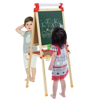 Ealing Kids Art Easel for Kids Toddlers with Magnetic Chalkboard Ages 2 4 6 8, Double-Sided Standing Wooden Painting Easel Adjustable Dry-Erase Board