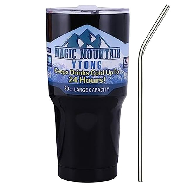 Botella de Agua Aislada Wdftyju 30 oz con Taza Térmica con Pajita Negro