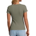 thumbnail image 4 of Dwellite Womens Summer Short Sleeve Tops V Neck Button Up Henley T Shirts Slim Fitted Ribbed Blouses 2026 Army Green 2XL, 4 of 6