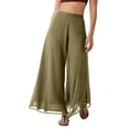 thumbnail image 3 of Women's Chiffon Pants Dressy High Waist Flowy Palazzo Pants Summer Boho Wide Leg Casual Trousers Army Green L, 3 of 7