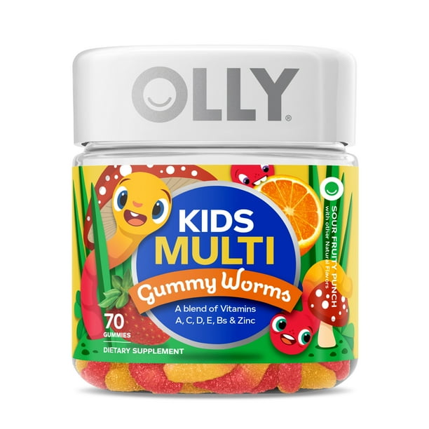 OLLY Kids Multivitamin Gummy Worm, Vitamins A, C, D, E, Bs & Zinc, 70