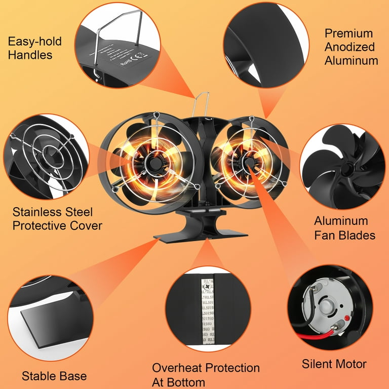 Wood Stove Fan,12 Blades Stove Fan Heat Powered with Magnetic