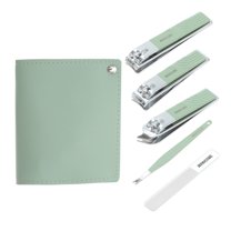 Unique Bargains 5-piece Set Square Rotation Nail Clipper Kit Green for Women for Men