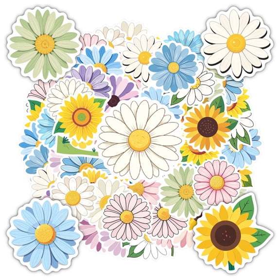 35pcs-70pcs Floral Stickers Daisy Stationery Stickers Colorful Nature Kids Stickers for Suitcase Laptop Notebooks