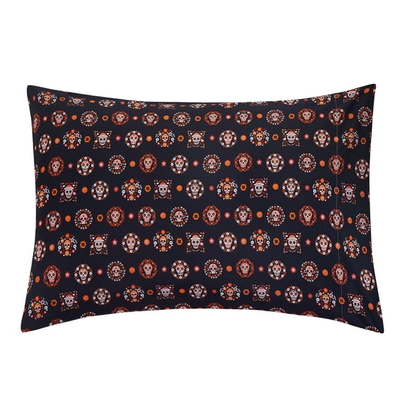 Dreamon Halloween Super Soft Microfiber Pillowcase-Black & Orange Skulls-Standard/Queen, 1 Piece
