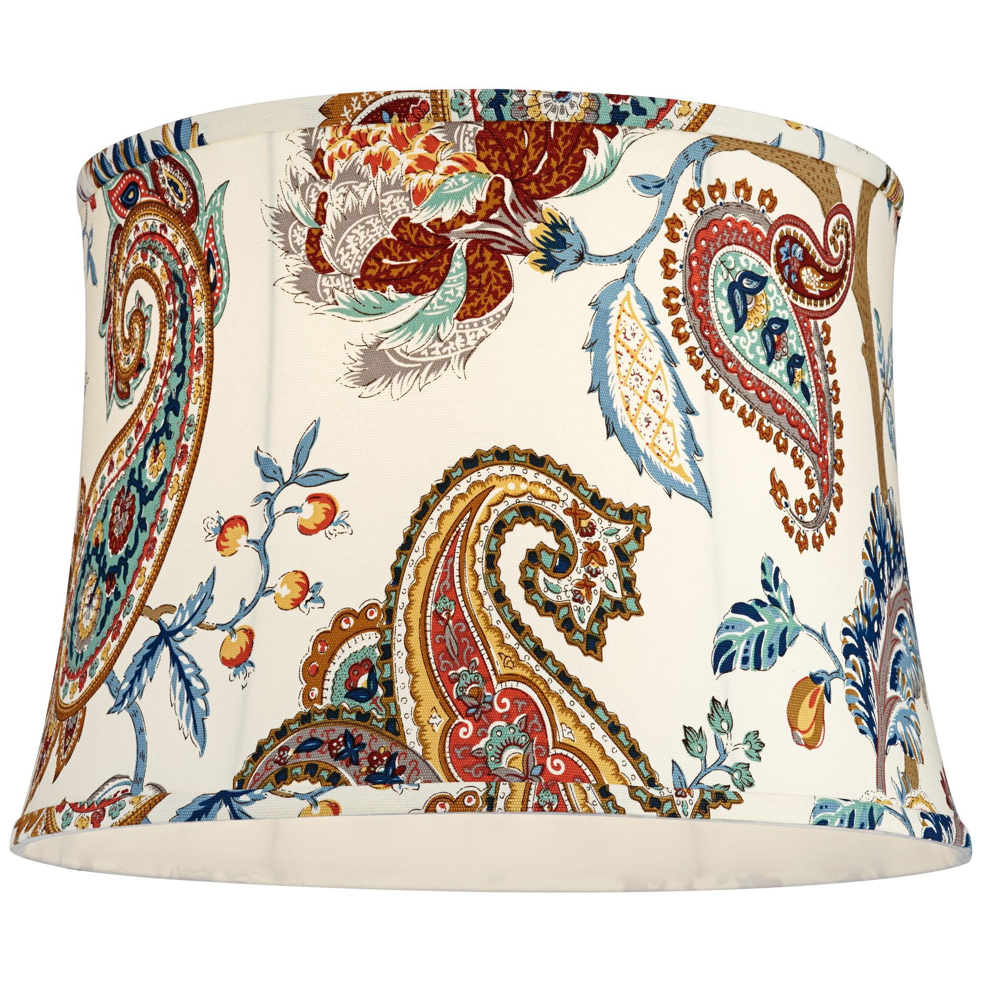 Springcrest Set of 2 Drum Print Lamp Shades Multi-Color Paisley Medium 14" Top x 16" Bottom x 11.5" High Spider Harp and Finial