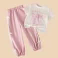 thumbnail image 5 of Kiijoy Little Girls Casual Outfits Casual Bow Graphic Tee Short Sleeve Tshirt Pants Set, 5 of 8