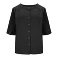 thumbnail image 5 of MSJUHEG Womens Linen Tops Cropped Button Down Shirts for Women Peasant Tops for Women Cotton Gauze Shirt Gauze Shirts for Women Boho Linen Tops Casual T Shirts Black L, 5 of 6
