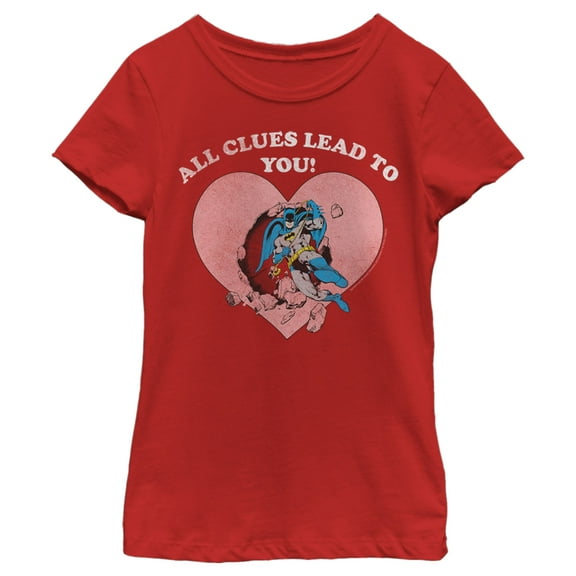 Girl's Batman Valentine's Day All the Clues Lead to You  Graphic Tee Red Large
