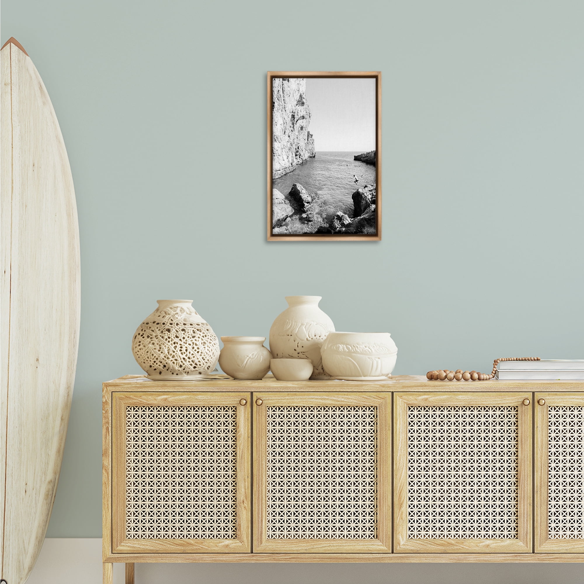 Stupell Industries The Dive Cove Coastal Photography Brown Floater Framed Canvas Art Print Wall Art, 17 x 25