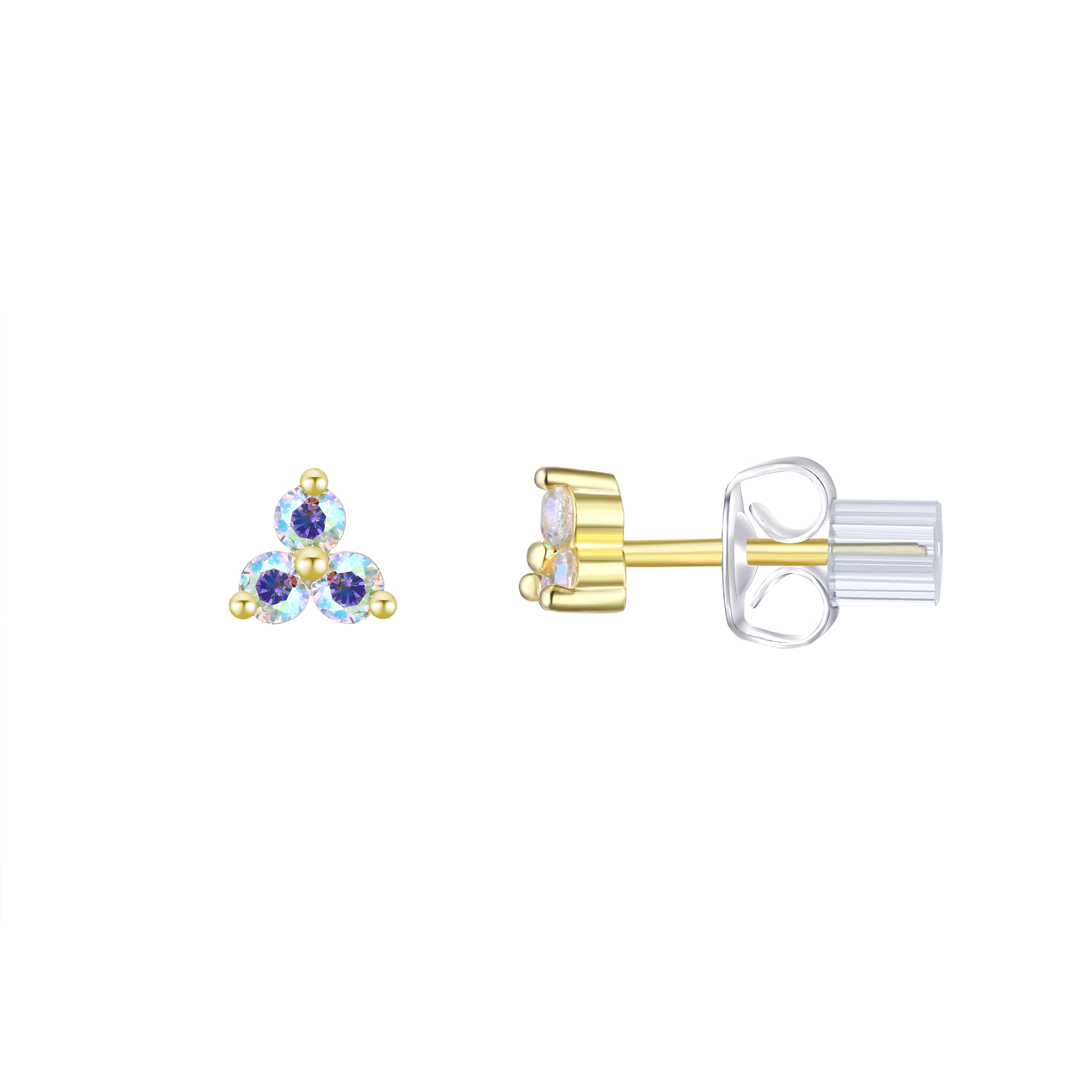 Brilliance Fine Jewelry Women's Simulated Diamond Earring Set with Double Row Clicktop Hoop in 14KT Gold Plated Sterling Silver
